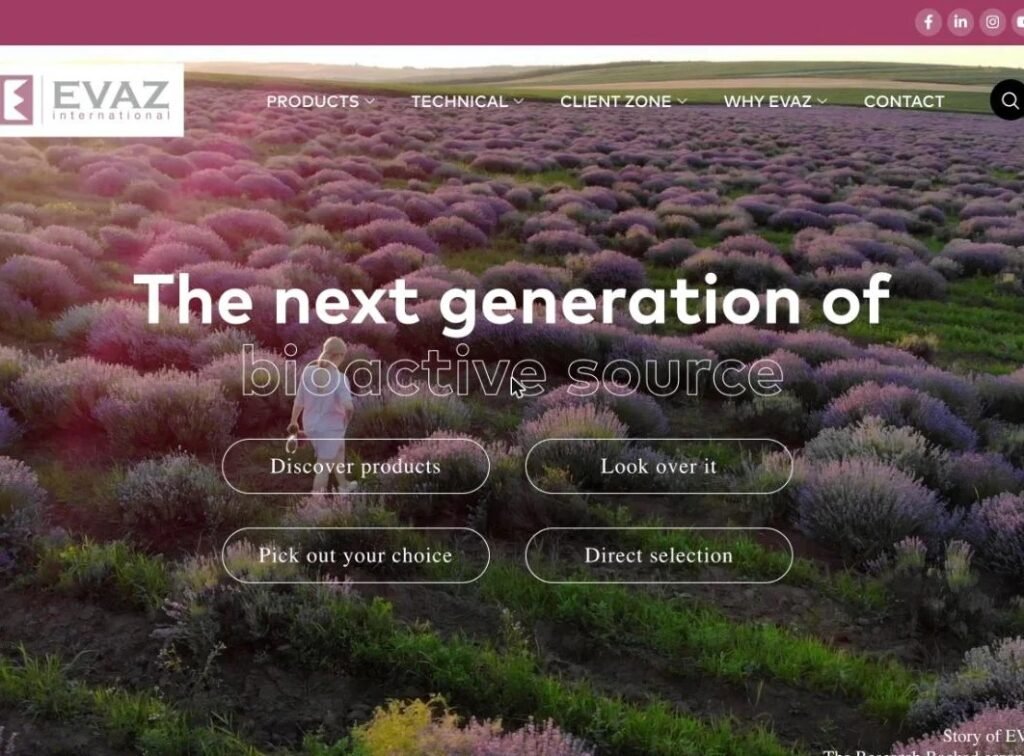 Evaz International bio-active ingredients supplier website homepage